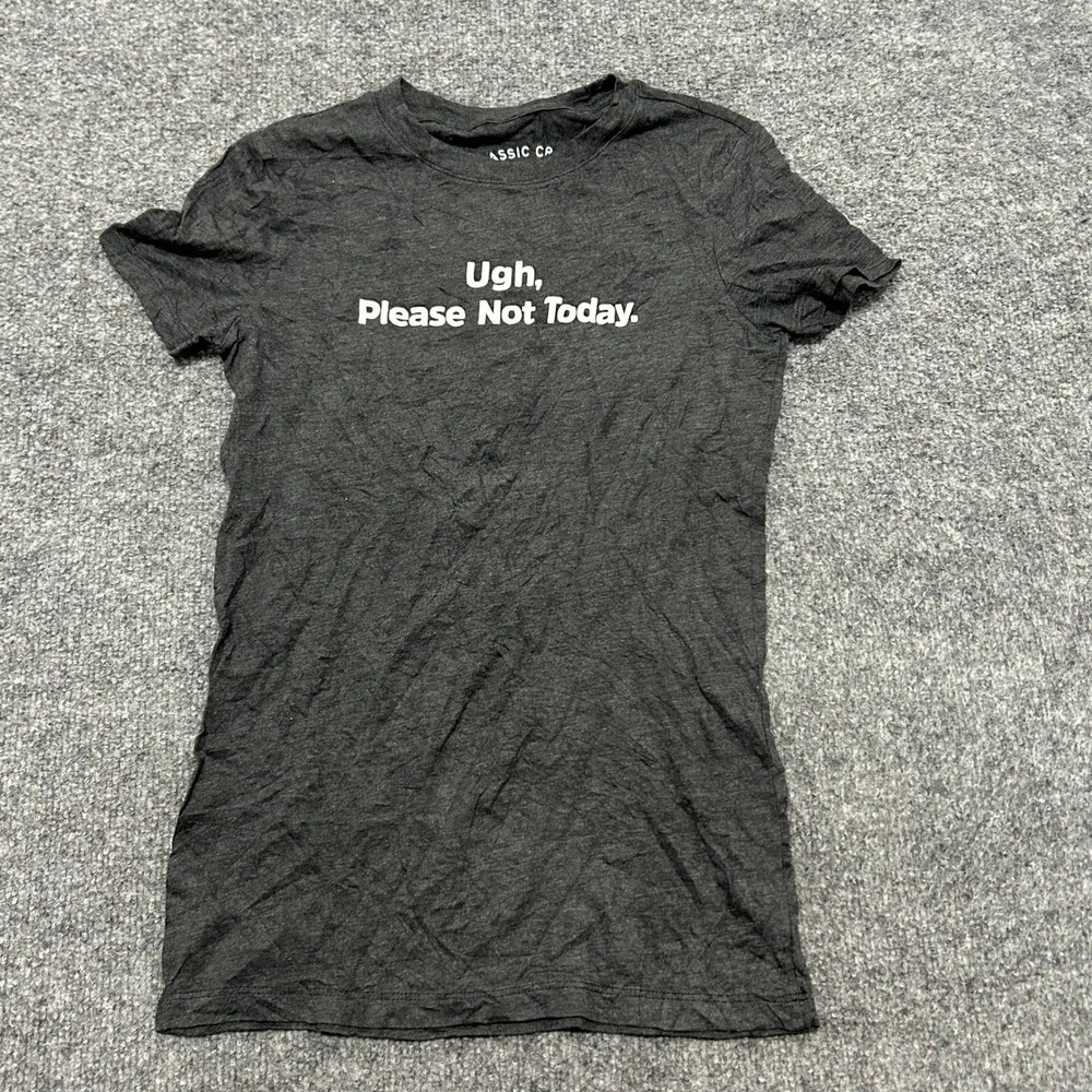 Aeropostale T-Shirt Womens Size S Charcoal Gray Graphic Slogan Slim Fit Crew Tee